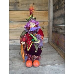Vintage Colorful Juggling Clown Decor Shelf Art‎ Plush Jester Circus Clown Doll